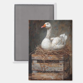 Gans op een Nest schilderij Magneet (Voorkant / Achterkant)
