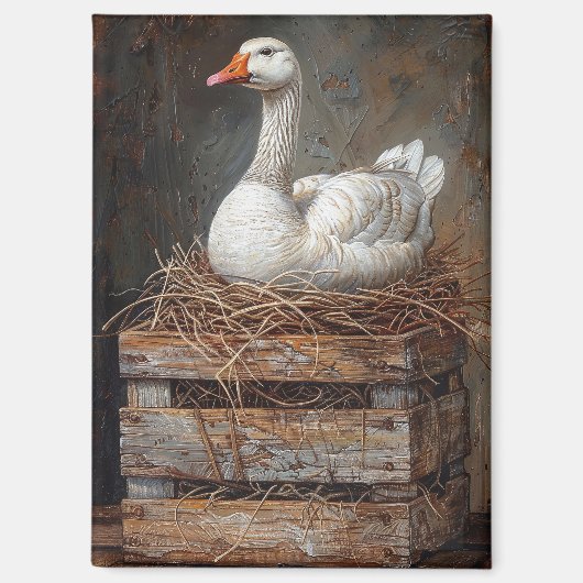 Gans op een Nest schilderij Magneet (Voorkant)