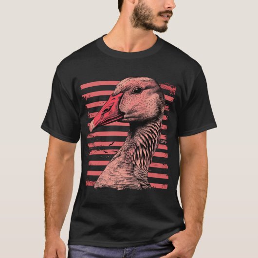 Gans op roze  strepen t-shirt (Voorkant)