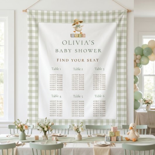 Gans Salie Gingham zitplaatskaart Baby Shower Wandkleed