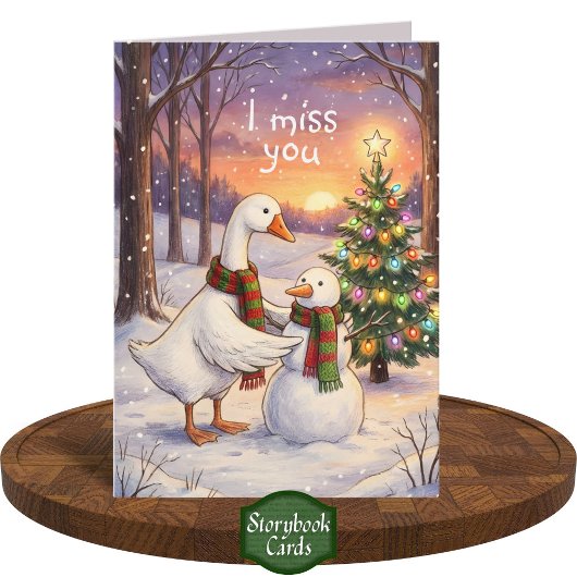 Gans & Sneeuwman Tekening Kerst Ik Mis Je Kaart