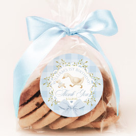 Gans Verjaardag Blauw Gingham Bedankt Ronde Sticker