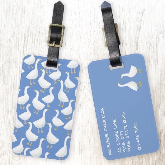 Gans Vogelpatroon Blauw Bagagelabel