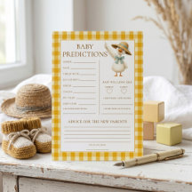 Gans Voorspellingen Gele Gingham Baby Shower Kaart