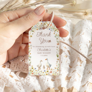 Gans Wilde Bloem Baby Shower Bedank Cadeautag Cadeaulabel