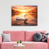 Gans zweeft over een nevelig meer canvas afdruk (Insitu (Woonkamer))