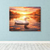 Gans zweeft over een nevelig meer canvas afdruk (Insitu (Houten vloer))