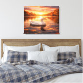 Gans zweeft over een nevelig meer canvas afdruk (Insitu (Slaapkamer))