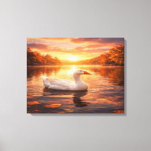 Gans zweeft over een nevelig meer canvas afdruk (Voorkant)