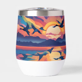 Ganzen boven water bij zonsopgang