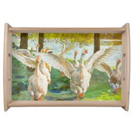 ganzen die door het groene park lopen dienblad