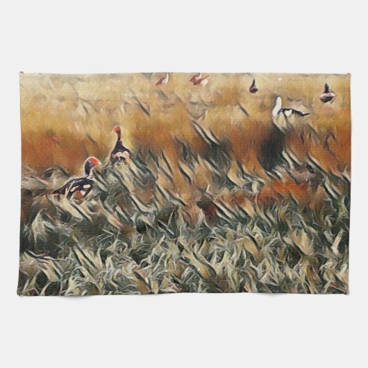 Ganzen en eenden lopen rond kunst theedoek (Horizontaal)
