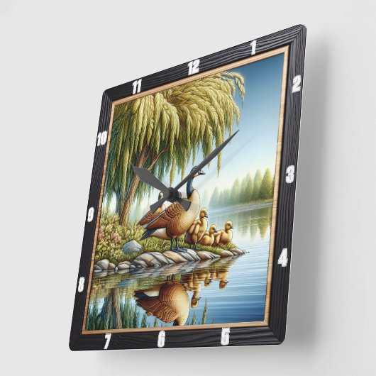 Ganzen en eenden rivier vierkante klok (Hoek)