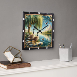 Ganzen en eenden Willow Ganzen Rustic River Vierkante Klok