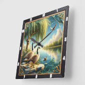 Ganzen en eenden Willow Ganzen Rustic River Vierkante Klok (Hoek)