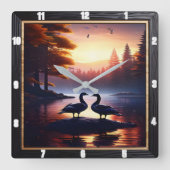 Ganzen en Lakeside eenden rustiek Vierkante Klok (Voorkant)