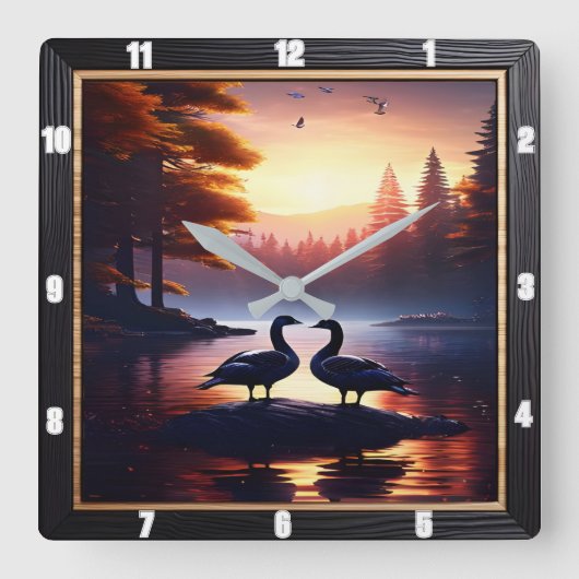 Ganzen en Lakeside eenden rustiek Vierkante Klok (Voorkant)