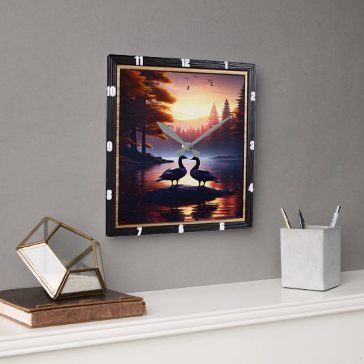 Ganzen en Lakeside eenden rustiek Vierkante Klok (Kantoor)