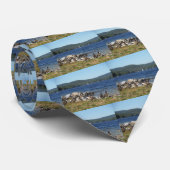 Ganzen en meer met zeilboot stropdas (Opgerold)