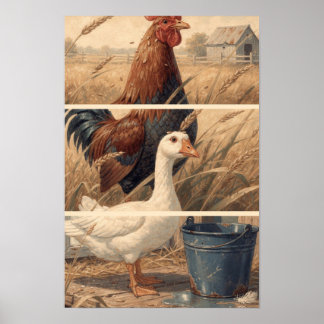 Ganzen Fantasievolle Boerderij Fauna Kunstprint Poster