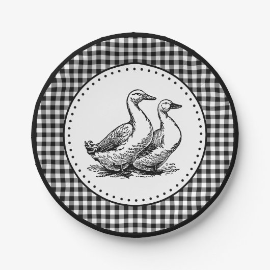 Ganzen Gingham Papieren Bordje (Voorkant)