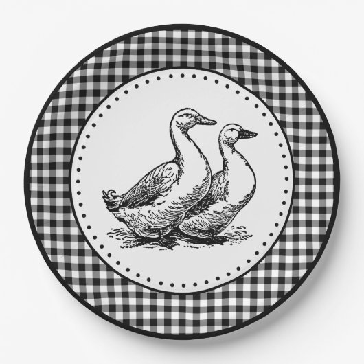 Ganzen Gingham Papieren Bordje (Voorkant)