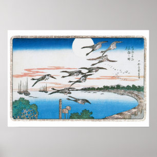 Ganzen in de vlucht -  Hiroshige Poster