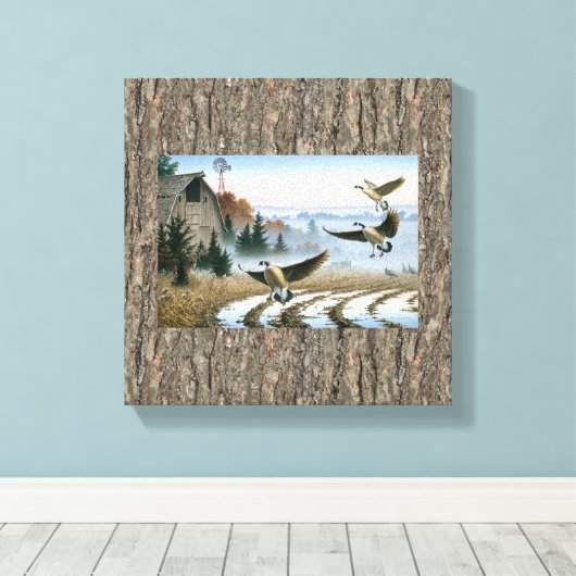 ganzen in het Boerderij Canvas Afdruk (Insitu (Houten vloer))