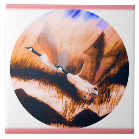 Ganzen in Mauve Tegeltje (Voorkant)