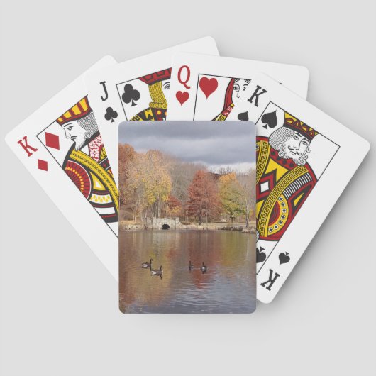 Ganzen in weerspiegelde herfstkleuren - pokerkaarten (Achterkant)