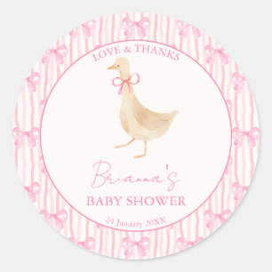 Ganzen kinderrijmpjes baby shower roze gepersonali ronde sticker
