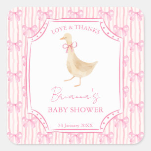 Ganzen kinderrijmpjes baby shower roze gepersonali vierkante sticker