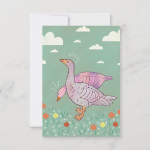 Ganzen Meisjes   Whimsical Volkskunst Eendenduo Bedankkaart