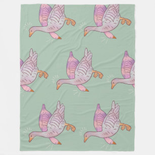 Ganzen Meisjes Whimsical Volkskunst Eendenduo Fleece Deken
