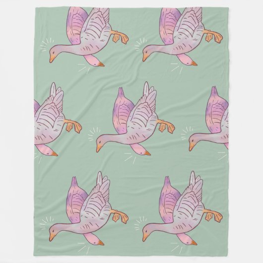 Ganzen Meisjes | Whimsical Volkskunst Eendenduo Fleece Deken (Voorkant)