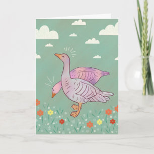 Ganzen Meisjes   Whimsical Volkskunst Eendenduo Kaart