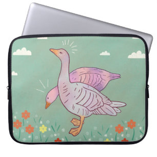 Ganzen Meisjes Whimsical Volkskunst Eendenduo Laptop Sleeve