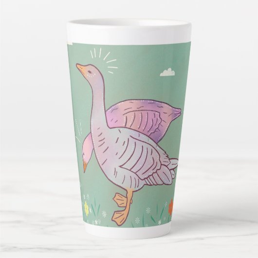 Ganzen Meisjes | Whimsical Volkskunst Eendenduo Latte Mok (Voorkant)