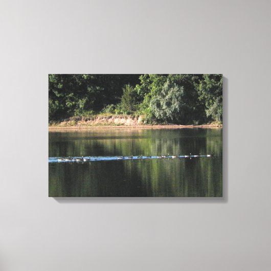 Ganzen op het Afbeelding van het meer Canvas Afdruk (Voorkant)