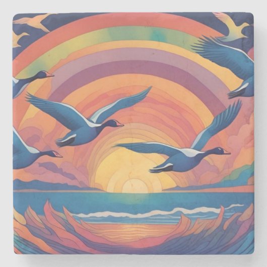 Ganzen op zonsopgang stenen onderzetter (Voorkant)