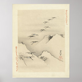 ganzen over bergen, Antiek Japans schilderen Poster