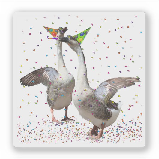 Ganzen vieren feest sticker (Voorkant)