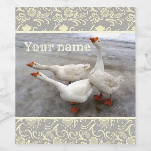 Ganzen zijn grappig wijn etiket (Enkel label)