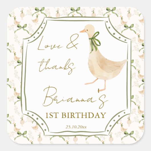 Ganzenkwekerij rijmt verjaardagsfeestje gunst vierkante sticker (Voorkant)