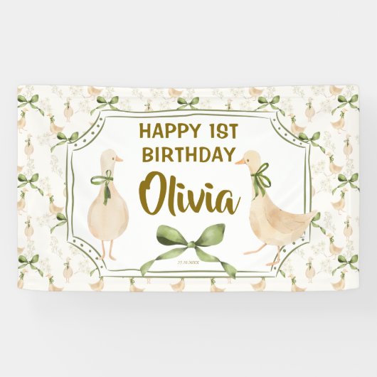 Ganzenkwekerij rijmt vrolijk verjaardagsfeestje spandoek (Horizontaal)