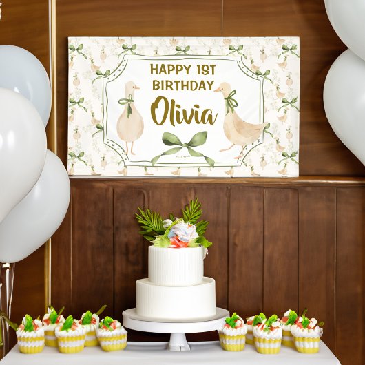 Ganzenkwekerij rijmt vrolijk verjaardagsfeestje spandoek