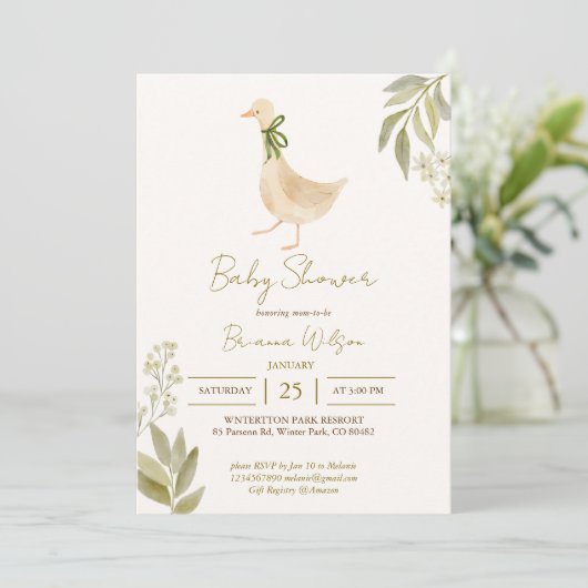 Ganzenpeuterrijmpjes baby shower kaart (Staand voorkant)