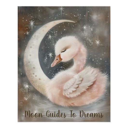 Ganzenvogel baby slapen op Moon Perfect Poster (Voorkant)