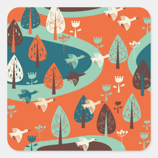 Ganzenwoud: Natuur Scène Vierkante Sticker (Voorkant)