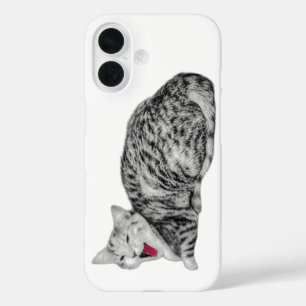 Gapende Tabby Kat Monochroom Hoesje met Rode Tong